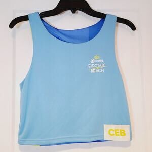 Corona Electric Beach Reversible Crop Tank Top Graphic Festival Blue